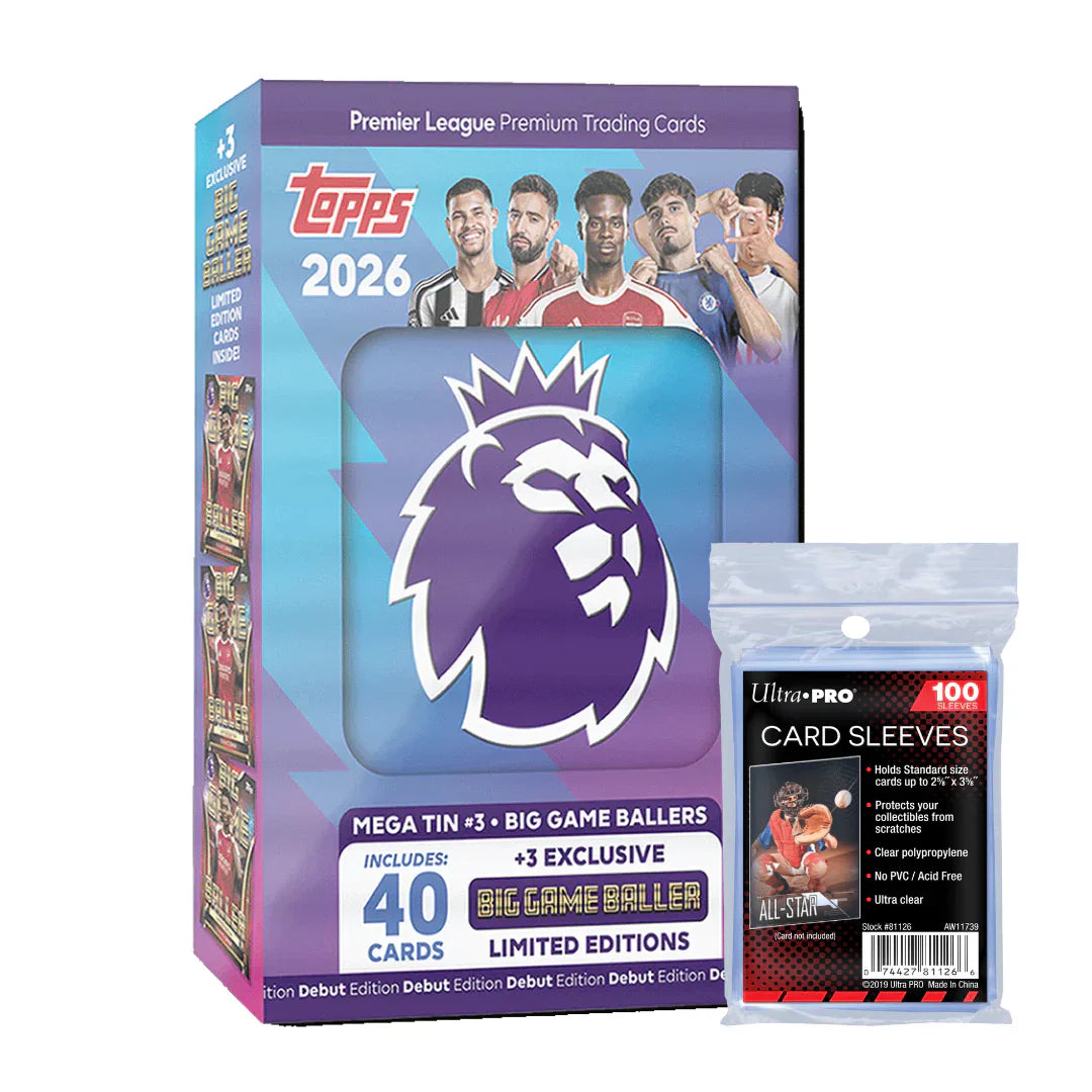 Topps Premier League 2026 - Debut Edition - Mega Tin (Big Game Baller) + 100 Soft Sleeves