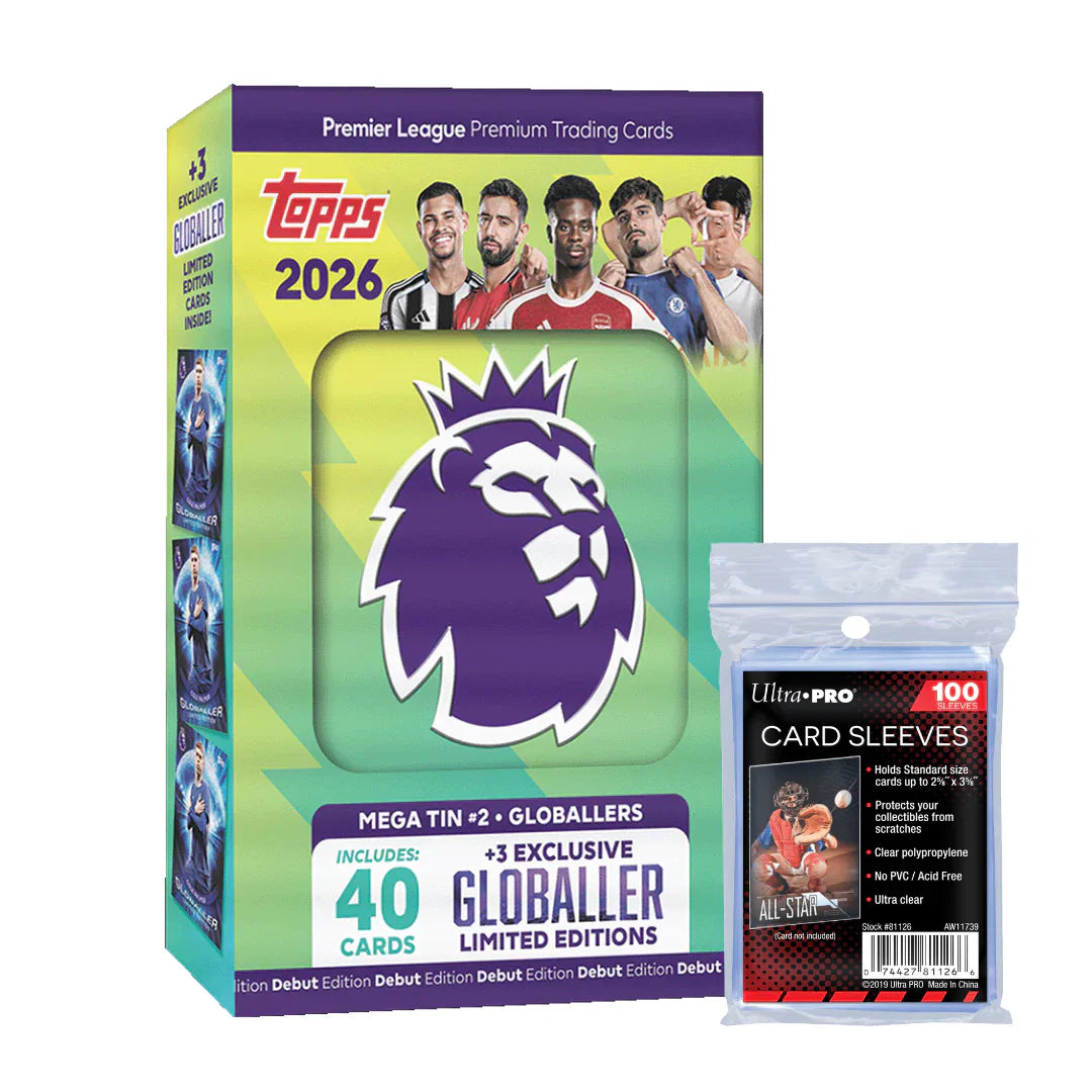Topps Premier League 2026 - Debut Edition - Mega Tin (Globallers) + 100 Soft Sleeves