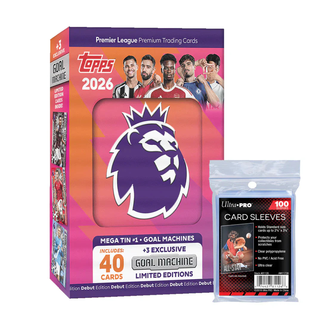 Topps Premier League 2026 - Debut Edition - Mega Tin (Goal Machines) + 100 Soft Sleeves