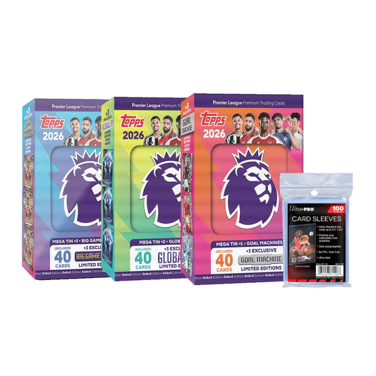 Topps Premier League 2026 - Debut Edition - Mega Tin - 3 Tin Bundle + 100 Soft Sleeves
