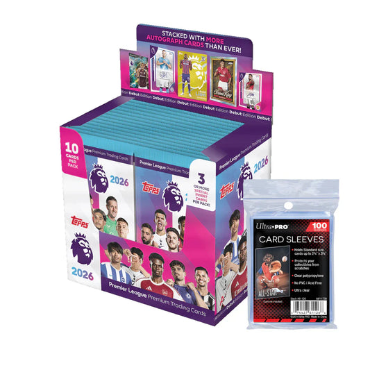 Topps Premier League 2026 - Debut Edition - Full Booster Display Box + 100 Soft Sleeves